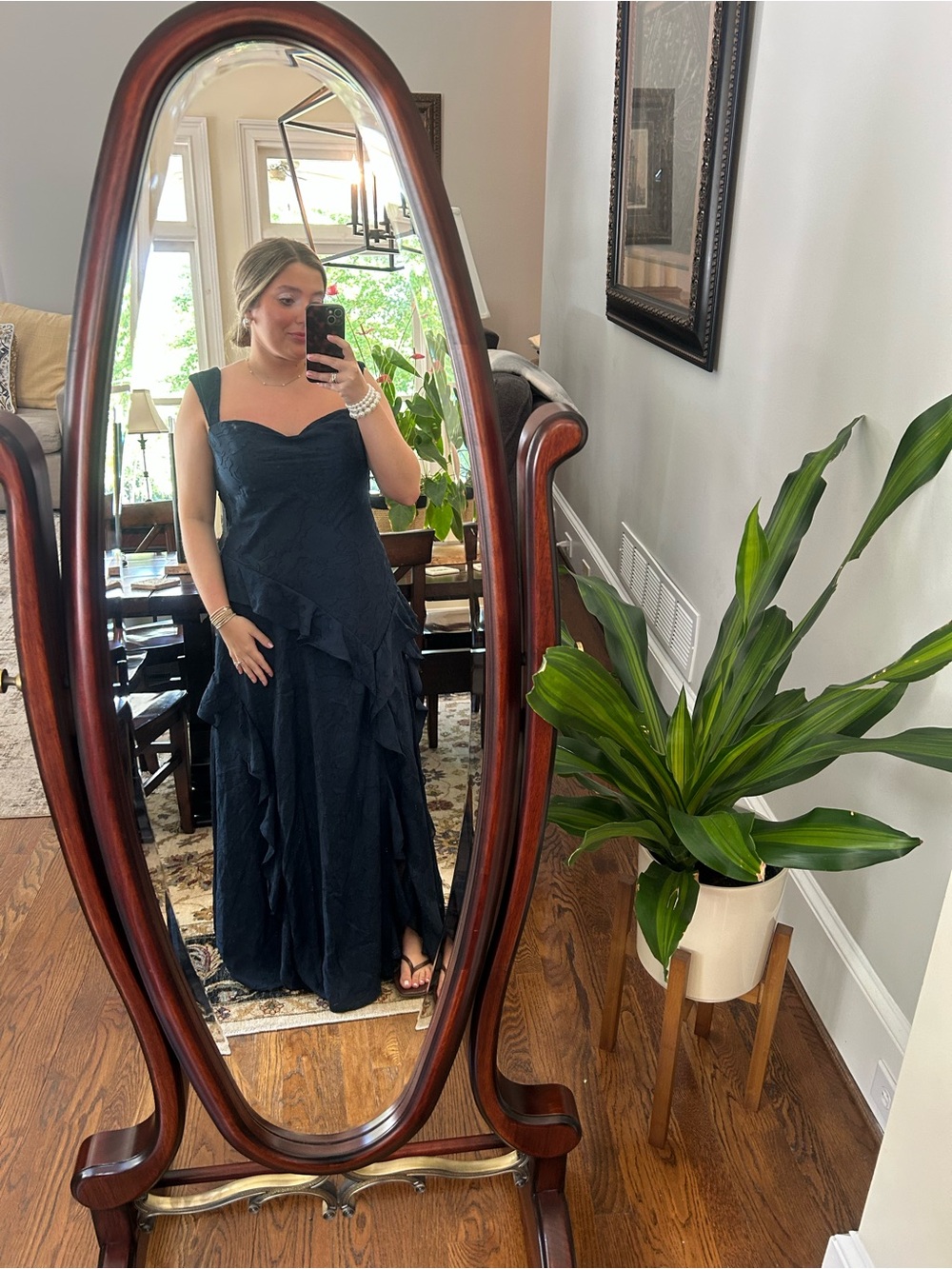 Azazie Navy Ruffle Maxi Dress